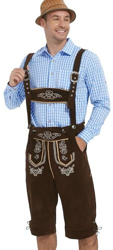 YAOBAOLE Trachtenlederhosen Herren Oktoberfest Hose Herren Trachtenlederhose für Männer Oktoberfest Hose Männer Dunkelbraun M
