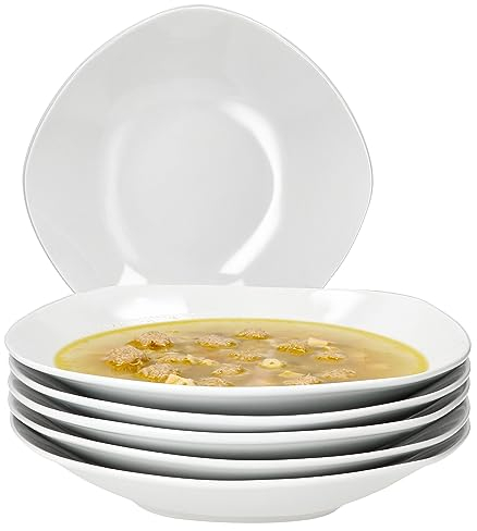 MamboCat Lotta - Set di 6 piatti fondi da 400 ml, in porcellana bianca profonda per 6 persone, ciotola per insalata, zuppa, cereali, pasta & Co. I piatti eleganti per colazione, pranzo e pane da sera