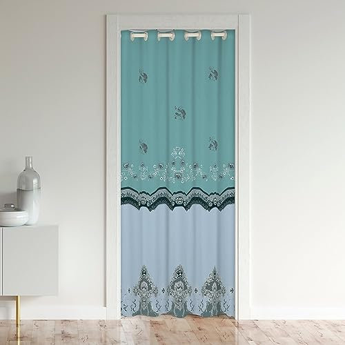 Bedluxy Green Blue Boho Door Curtain for Doorway Privacy Bohemia Floral Door Curtain for Doorway Privacy for Kids Boys Girls Bohemia Exotic Style Door Curtain for Doorway Privacy 106x203cm