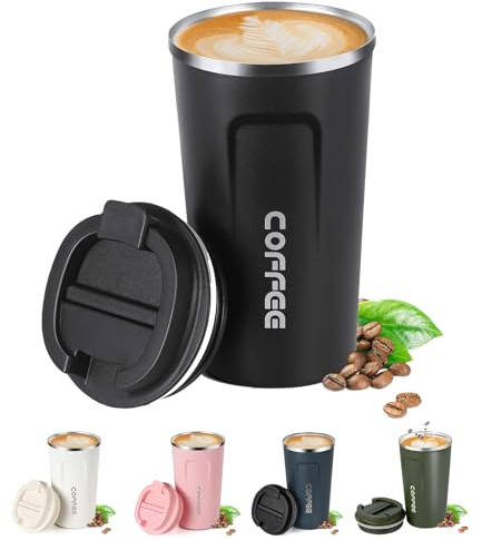 Senshuomy Travel Coffee Mug Spill Proof,Insulated Coffee Mug to Go,Coffee Tumbler,Reusable Coffee Cups with Seal Lid,Thermos Cup for Keep Hot/Ice Coffee,Tea and Beer (Black/510ml)
