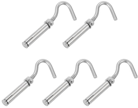 sourcing map 5Pcs M6 304 Stainless Steel Expansion Hook, Standard Open Cup Expansion Bolt Screw Concrete Hook for Wall Ceiling Concrete Masonry