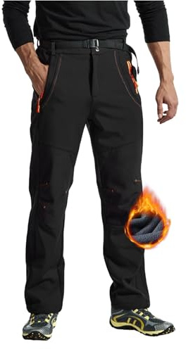 Rdruko Skihose Herren Softshellhose Wanderhose Winter Thermohose Schwarz M
