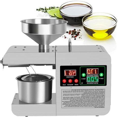 Presse à huile électrique, extracteur d'huile automatique électrique chaud/froid, moulin à huile domestique en acier inoxydable avec panneau de commande - Réglage de la température 50-250 ℃/Vitesse