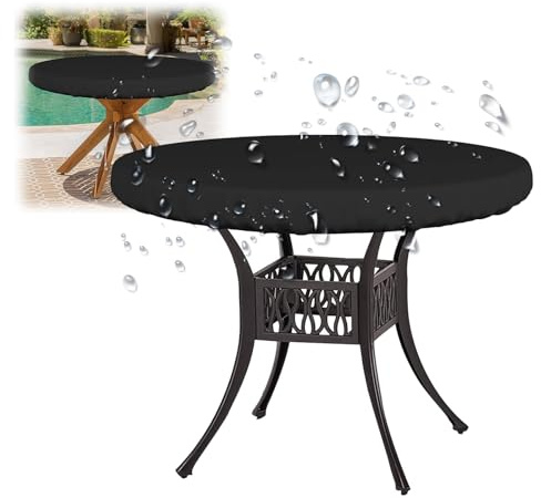 Crysterris Waterproof Outdoor Round Table Top Covers, Circular Garden Table Top Covers Protection, Patio Round Table Cover Protector with Drawstring(Size:153 * 10cm,Color:Black)