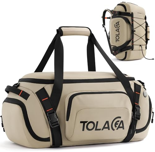 Tolaccea Sporttasche Rucksack für Herren & Damen – 40L große Reisetasche mit Schuhfach, Nassfach & Laptopfach (15,6) – Wasserdicht Duffle Bag für Weekender, Fitness, Sport & Reisen(Khaki)
