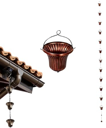 Genérico Cadena Recogedora de Lluvia,3,8 m Sustitución Decoración Metálica | Cadena Recogedora de Lluvia con 12 Vasos,para Jardín Patio Terraza Balcón Exterior Casa de Campo