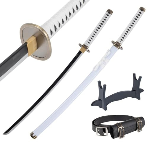 Katana Trä 77 cm med bälte och hållare - Ninja Svärd för Anime Cosplay och karneval Kostym - Japansk Katana Wakizashi dekorativ - Japansk Katane i Bambu (ej skarpt)