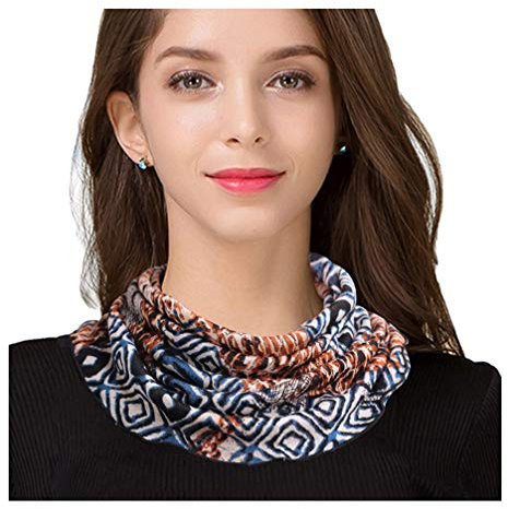 UK_Stone Damen 100% Wolle Schlauchschal Halstuch Unifarben Blumen Hahnentritt Leopard Muster Abnehmbar Faux Kragen