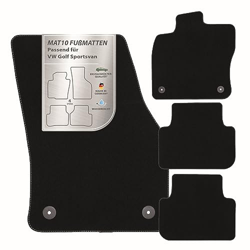 MAT10 – Auto-Fußmatten passend für VW Golf Sportsvan (BJ 05/2014 - 06/2020) aus Velours | 4-teiliges Automatten Set | langlebige Erstausrüsterqualität, Made in Germany, schwarz | aus Velours | 4-teiliges Automatten Set | langlebige Erstausrüsterqualität, Made in Germany, schwarz