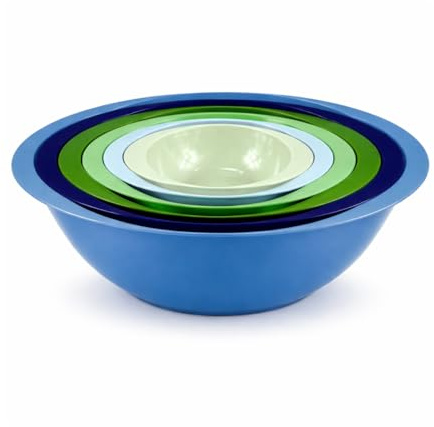 Colourful 6PC Nesting Plastic Mixing Bowls Set with Easy Grip Handles: 5.7L, 3.8L, 2.4L, 1.4L, 710ml & 295ml - Style 1