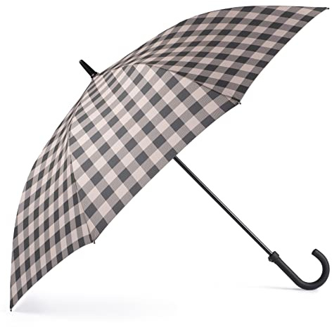VOGUE-Paraguas largo estampado Chess, tamaño Golf XXL extra grande. Tejido Pongee. Apertura automática. Paraguas Anti-Viento (Wind Proof). Medida abierto: 133 cm. Peso: 680 gr. (Beige Chess)