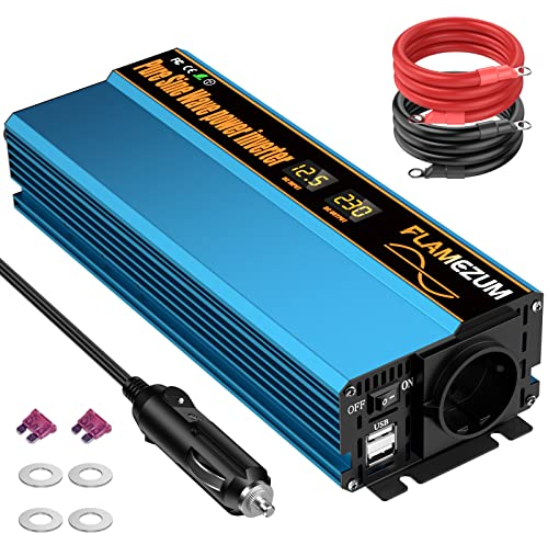 1000w Spannungswandler 12v Auf 230v Reiner Sinus Wechselrichter mit 1 EU-Steckdose und 2 USB Autoladegerät Power Solar Inverter DC AC Umwandler Stromwandler