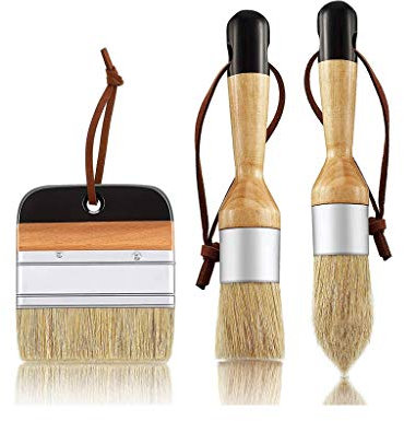 3Pack Chalk and Wax Paint Brushes Bristle Stencil Brushes for Wood Furniture Home Wall Decor