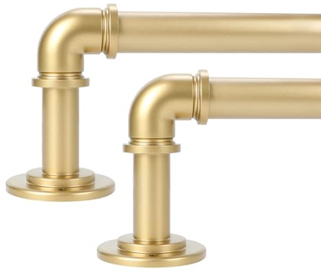 OLV Industrielle Gardinenstangen für 121,9–213,8 cm (7,2–2,1 m) Fenster, 2,5 cm Durchmesser, Verdunkelungsvorhangstange, Verstellbar und robust, für Innen- und Außenbereich, Goldfarben, 2 Stück