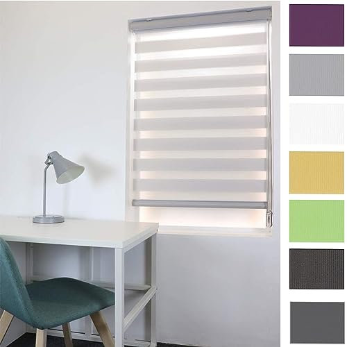 Dachfenster Rollo Verdunkelungsrollo, 65 x 220 cm 100% Verdunkelung Sonnenschutz Fensterrollo Zebrarollo Seitenzugrollo inkl. Montagematerial, für Fenster & Tür, Hellgrau