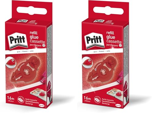 Pritt Kleberoller, permanent Nachfüllkassette, 16m Länge, sofortige Klebekraft, für Papier, Pappe, Fotos, Glas und Kunststoff, Nachfüllpack ZRRPH, 9H ZRXPH (Packung mit 2)