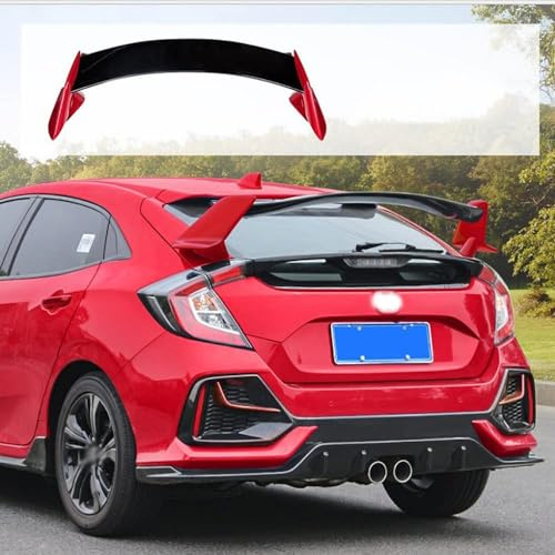 JLVVW ABS, Alettone Posteriore per Auto, Alettone Tetto, Spoiler Bagagliaio Posteriore per Auto, Accessori per Modifiche Esterne, per Honda Civic X 10a Hatchback 2016-2021,Black+Red