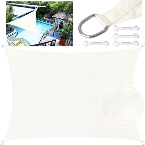 LEcylankEr Sonnensegel Balkon Dreieckig Rechteckig Wasserdicht Markisenstoff PES Sonnensegel UV Schutz Segeltuch Wasserdicht mit Befestigungsseil für Garten Terrasse (Weiß 4x5M)