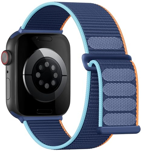 Lenrao Sportloop kompatibel med Apple Watch-band för kvinnor män 40 mm 41 mm 42 mm 38 mm, mjuka andningsbara nylonarmband för iWatch Band serie 11/10/9/8/7/6/5/4 SE 3/2/1 royalblue orange