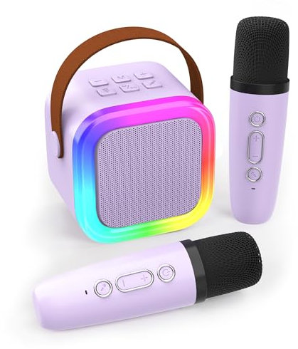 Koolcover Mini máquina de Karaoke para niños y Adultos, Altavoz Bluetooth portátil con 2 micrófonos inalámbricos, Juguetes de Regalo de cumpleaños para niñas de 8, 9, 10, 11, 12 años o más (Morado)