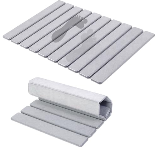 Foldable Stone Bath Mat,24”x 16” Quick Dry Stone Drying Mats for Bathroom, Super Absorbent, Non Slip, Large Diatomaceous Earth Dish Drying Mats for Kitchen Counter, Gray