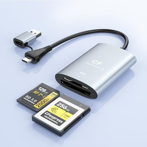 Lector de Tarjetas CFexpress Tipo B & SD con USB 3.2 (Gen 2) 10Gbps, USB-C & USB-A 2-en-1 Adaptador CFexpress Tipo B & SD/Micro SD CFexpress Card Reader Compatible con Windows/Mac/Linux/Android