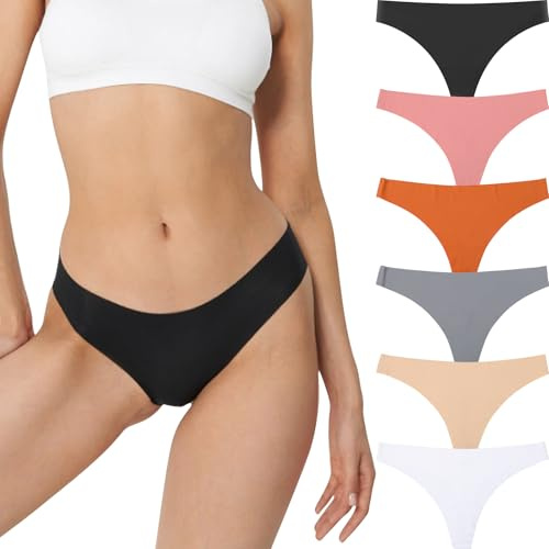 InfiniZer 6 Pack Seamless Thongs for Women, Low Rise No Show Ladies Underwear Sexy Panties Stretch Breathable Knickers Multipack