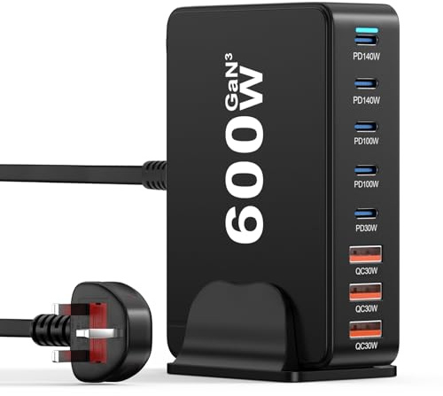 600W USB Charging Station, 8-Port GAN USB C Charging Hub, Type C Multi Charger with 5 USB-C & 3 USB-A Ports, Fast Charger Station, Compatible with Pad, Phone, Laptop, Tablet