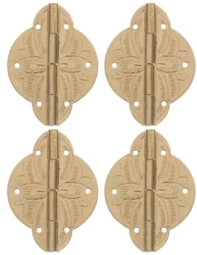 Alipis Lot de 4 Charnières Anciennes en Laiton Jaune 42x31 Mm pour Boîtes à Bijoux et Coffres, Charnières Métalliques Décoratives Vintage, Quincaillerie pour Meubles et