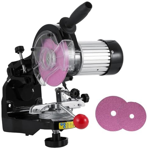 Kettensägenschärfer, elektrisch, 3000 U/min, leistungsstarker 230-W-Aluminium-Bankschleifer mit verstellbarem 0-35°-Winkel und 2 Schärfscheiben, tragbares Design