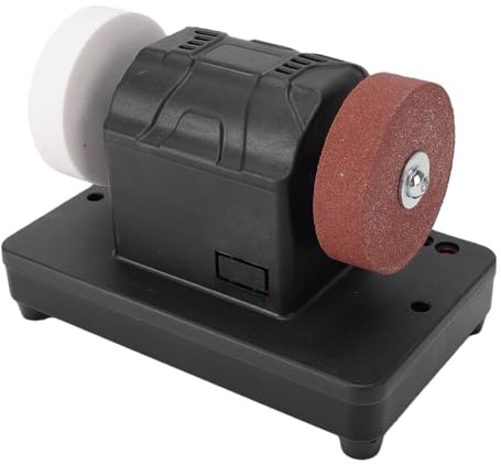 Asixxsix Mini Smerigliatrice da Banco, Levigatrice Elettrica Lucidatrice da 20 V Alimentata a Batteria con Doppie Mole per Coltello Punta da Trapano Affilatura in Acciaio Motore in Rame Pieno
