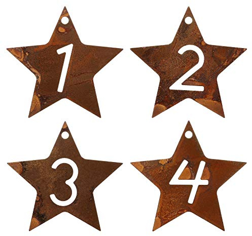GWHOLE Adventskranz Zahlen 1-4 Edelrost Adventskränze Deko Kerzenanhänge in Sternform Metall für Adventshalter Advent Kerzen Deko zum Weihnachten Unparfümiert