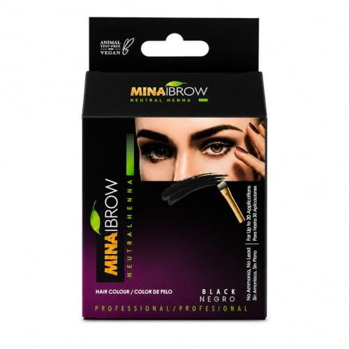 MINA ibrow Henna Hair Color Professional Tinting Set with Brush Combo Pack | No Ammonia | Vegan & Cruelty Free | Up to 30 uses (Black)