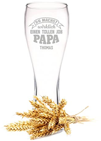 Leonardo Weizenglas mit Gravur - Du machst wirklich einen tollen Job Papa - Personalisiert mit Namen - Geschenkidee für Männer zum Geburtstag - Geschenke für Papa zum Vatertag - 500 ml