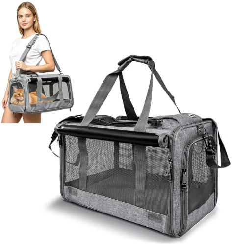 PETCUTE Katzentransportbox für große Katzen 20 lbs,Faltbar Hundetransportbox für Kleine Hunde,Tragbar Transportbox für mittelgroße Katzen mit Schultergurt,für Wandern Reisen Camping im Freien