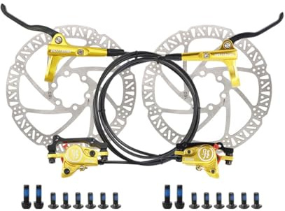 Fahrrad Hydraulische Scheibenbremse Set Vorne Hinten 800mm/1400mm MTB Öldruckbremse Aluminiumlegierung Mit is/PM Caliper Adapter Und 160mm Rotoren (Color : Gold, Size : F: 800mm/R: 1400MM)