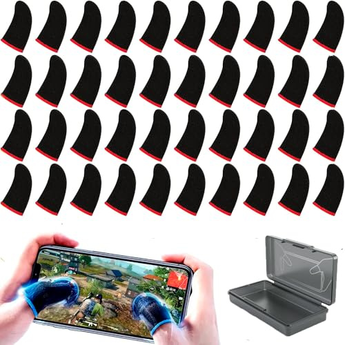 HYDROGELIX® 40x Dedales Gaming + Caja Funda para Dedos para Juegos móviles, Fundas para Dedos para Juegos de teléfonos móviles Funda Dedos Transpirables (Rojo, 40)