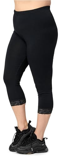 Merry Style 3/4 Capri plus size leggings stora storlekar, damer capribyxor, ogenomskinliga leggings med spets av viskos MS10-452, svart, 7XL stor