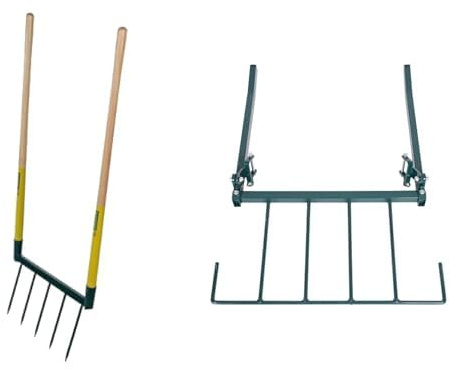 Leborgne, Duo 1 Émietteur + Biogrif NaturOvert, Grelinette Non Assemblée, 5 Dents Interchangeables, Boîte Carton, Double Manche Long en Bois PEFC 100%, Outillage de Jardinage, Fabrication Française