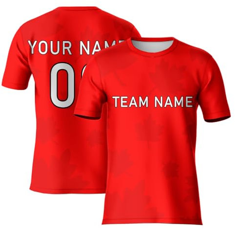 Custom Canada Football Jersey,Uomini Donne Bambini Fan Soccer T-Shirt, Maple Leaf Football Tee per i fan, America/Coppa del Mondo Shirt, Rosso, L