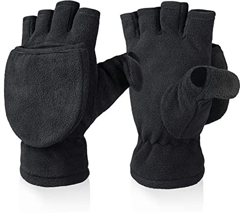 Yzdysg Warme Halbfinger-Handschuhe für den Winter, mit Fleece, wandelbar, fingerlose Handschuhe, Thermohandschuhe für Jungen und Mädchen