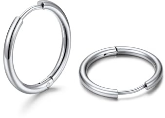 U7 Orecchini Donna a Cerchio Piccolo 10 mm Orecchini Cerchio Uomo Huggie Acciaio Inossidabile Larghezza 2mm Colore Argento Regalo per Donna Uomo