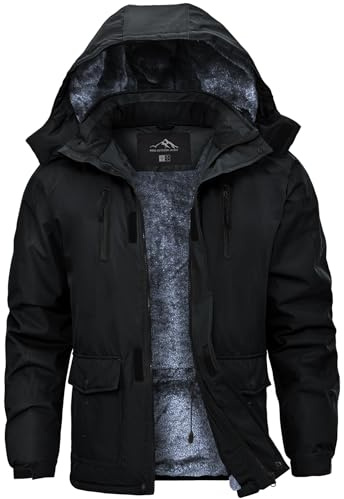 Tansozer Herren Winterjacke Winddicht Atmungsaktiv Wasserabweisend Gefüttert Wander Regenjacke, Schwarz, M