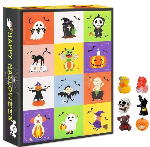 Calendrier de L'avent pour Halloween, 24 Jours de Surprise, 2025 Mini-Figurine en Vinyle à Collectionners, Figurines et Accessoires Exclusifs, Boîte Mystère，Idée de Cadeau, Jouet Enfant 3 Ans et + (A)