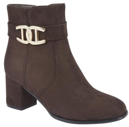 Shoes By Emma Ladies Mid Heel Imitation Suede Stylish Comfort Fashion Ankle Boot with Inside Zip For Ease of Wear Sizes 4-8 (Zelda Brown, UK Footwear Size System, Adult, Women, Numeric, Medium, 6)