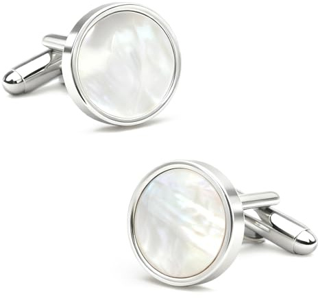 SUpoetry 1 Paire Boutons de Manchette Homme, Bouton de Manchette Nacre, Hommes Mariage Boutons, Ronds Boutons de Manchette Chemise Classique, pour Mariage Business Cadeau Anniversaire