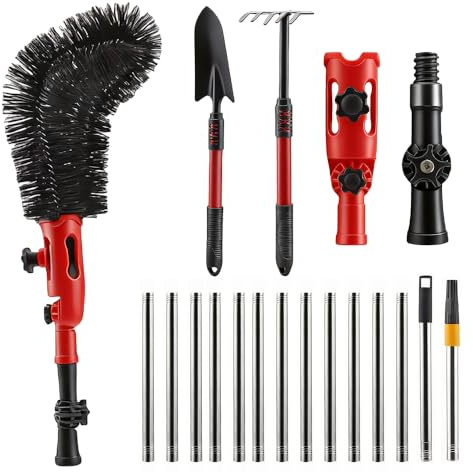 Wxeadu Gutter Cleaning Tools, 4M/13FT Telescopic Gutter Cleaner, Extendable Gutter Cleaning Brush with Shovel & Rake, Adjustable Angle Pole Gutter Brush with 13 Poles for Removes Leaf Debris