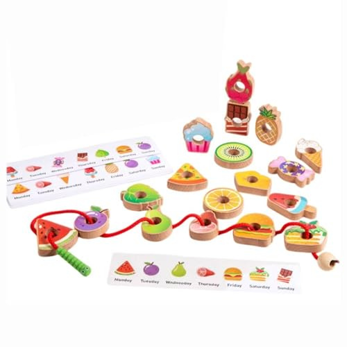 FewNvWa Gioco Infilare Bambini Puzzle attività Legno Perline Colorate Blocchi Forma Carte Abbinamento Materiale Faggio Adatto Bambini Apprendimento Scuola Casa
