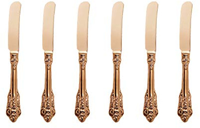 ZFQ Roségold Besteck-Set Barock, Antik Look, aus 18/10 Edelstahl Spiegelpolierte, ideal für Haus, Küche, Restaurant, Hochzeit, Partys, Nachmittagstee, Buttermesser 6-teiliges, Länge 17cm