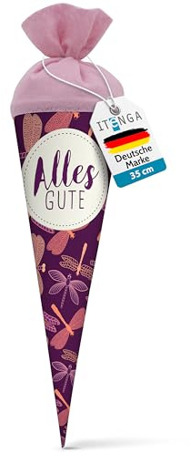 itenga Geschwisterschultüte 35 cm Tiere Pflanzen Muster Geschenkverpackung Schultüte Zuckertüte Filzverschluss Kinder Erwachsene (Libellen mit Text)